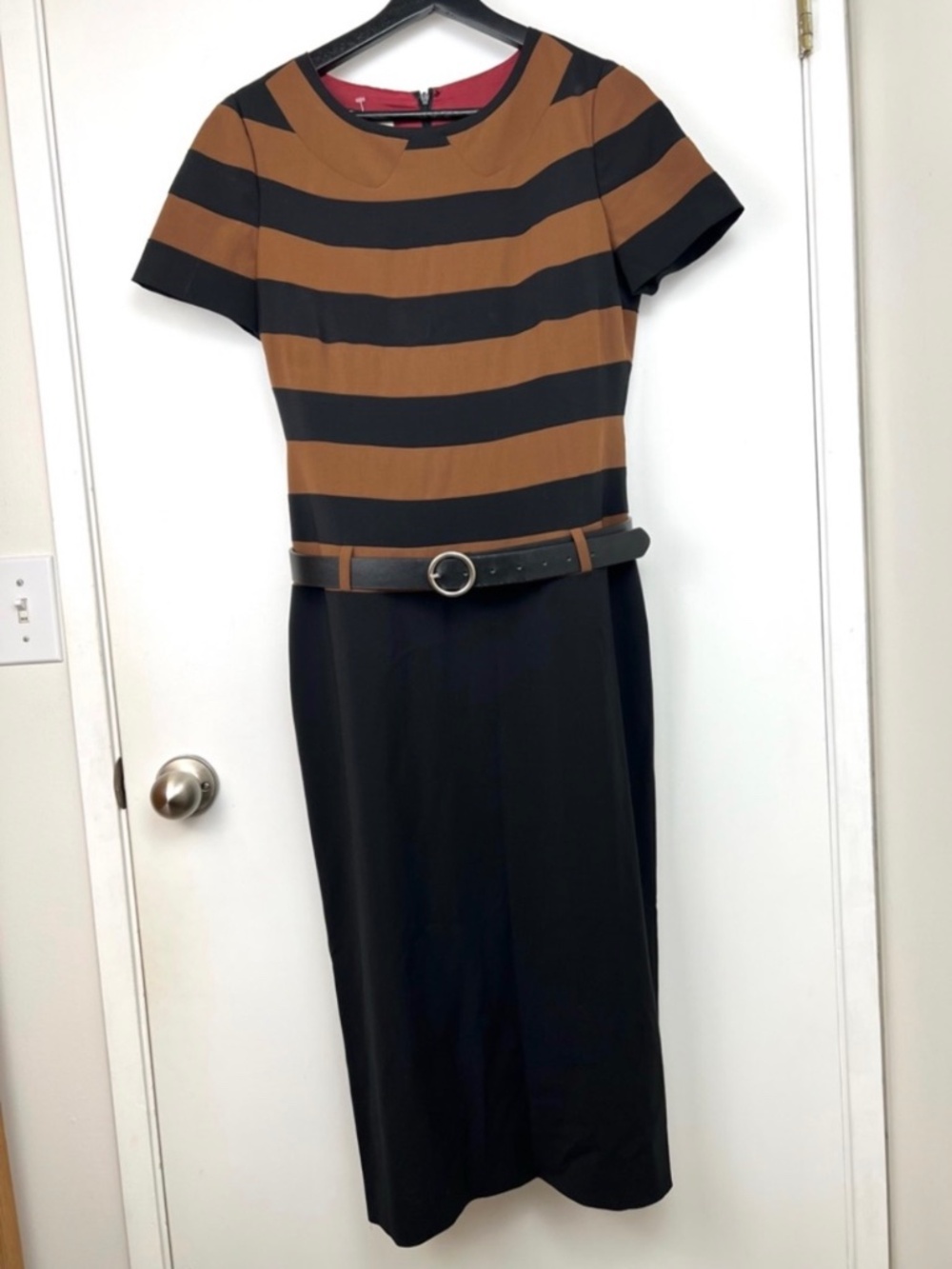 Paul Smith Wool Blend Cap Sleeve Shift Dress size 6 Brown/Black Stripe Designer
